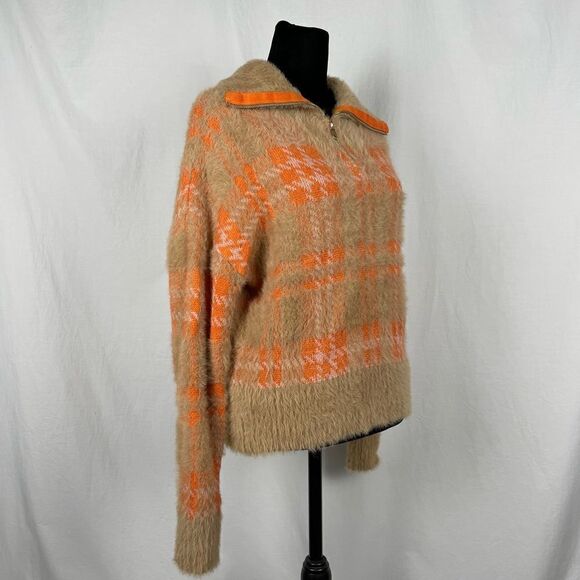Broadway 38 Knit Houndstooth 1/4 Zip Cropped Fuzzy Sweater - Women’s M - Picture 3 of 7